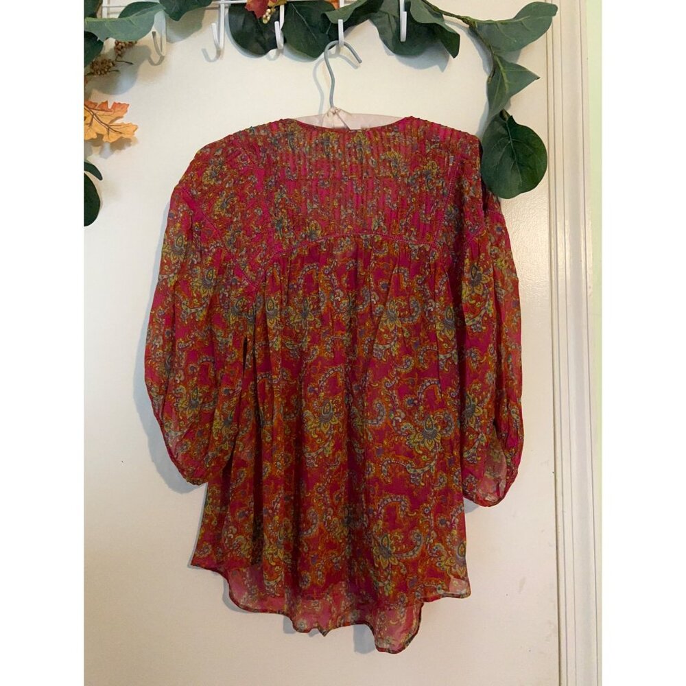 Lili Women’s Paisley Floral Smocked VISCOSE / Cotton Flowy Tunic 3/4 Bell Sleev - Picture 2 of 7